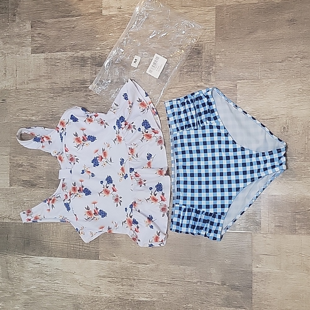 Tankini-Floral and blue-Checkered